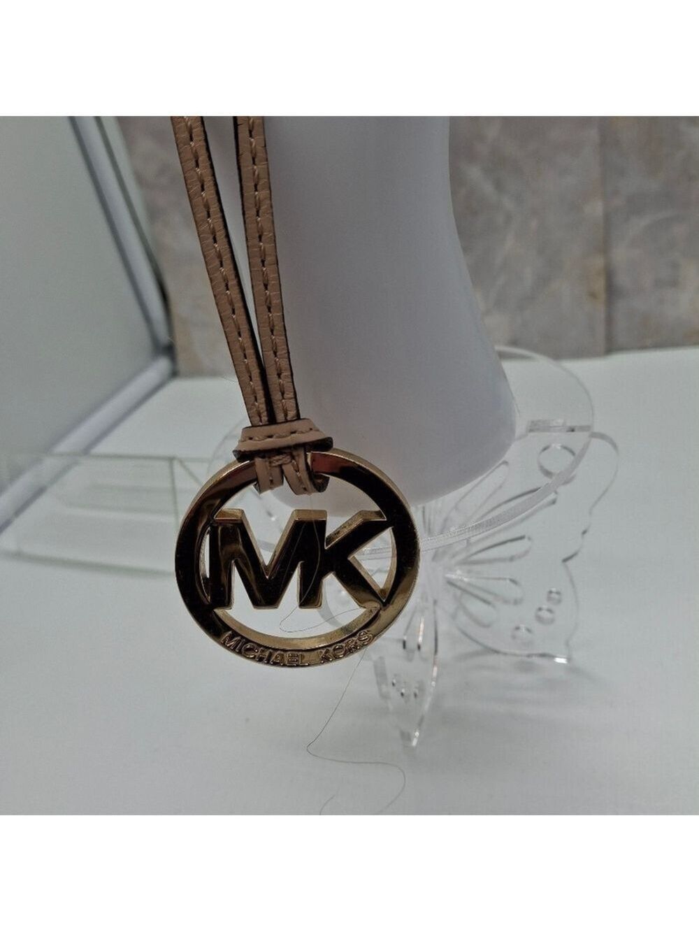 Michael Kors Gold Tone Logo with Tan Leather Strap Hangtag